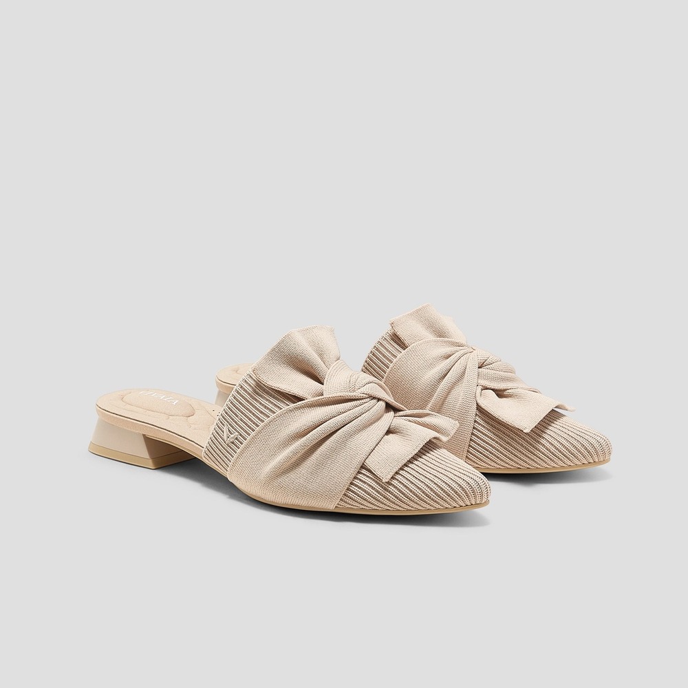 Vivaia Yaffa Pro Almond Knotted Bow Pointed Toe Mules Knit Block Heel US 8 EU 39 - Picture 10 of 14